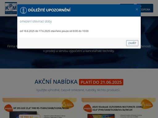 firma kpm computer s.r.o. byla založena v roce 1995 a nabízí tedy již více jak pětadvacetileté zkušenosti v prodeji a servisu výpočetní a kancelářské techniky.