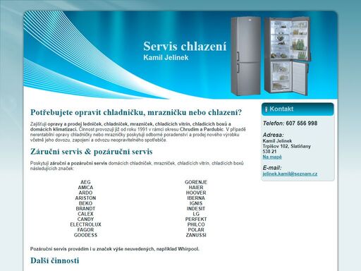 servis chlazení, opravy, ledničky, mrazničky, výčepní zařízení; záruční a pozáruční servis, chladící boxy,chladící vitríny, kamil jelínek, trpišov 102, prodej chladniček, mrazniček, boxů, slatiňany, chrudim