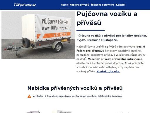 půjčovna vozíků, přívěsů pro hodonín a břeclav. dodání vozíku na vaši adresu! střešní boxy a nosiče kol. toppřívěsy.cz