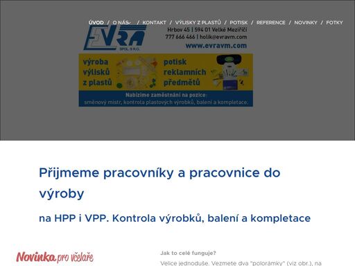 přijmeme pracovníky a pracovnice do výroby