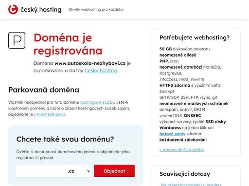 doména www.autoskola-nezhybovi.cz je parkována u služby český hosting. vlastník k doméně neobjednal hostingové služby.