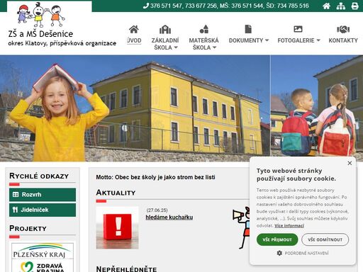 základní škola a mateřská škola dešenice - informace pro rodiče i žáky