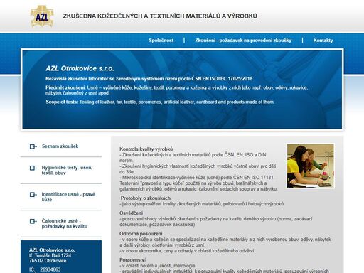 zkušebna kožedělných a textilních materiálů a výrobků