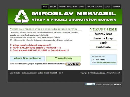 miroslav nekvasil - výkup a prodej druhotných surovin