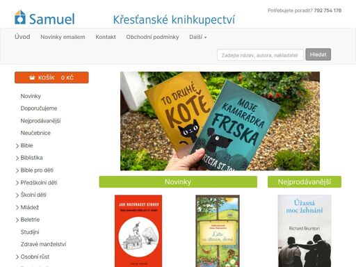 knihkupectví samuel prodává křesťanské knihy, hudbu, filmy, dárky, fair trade kávu a čaje, kosmetiku z mrtvého moře, bible, literaturu pro děti a rodinu.