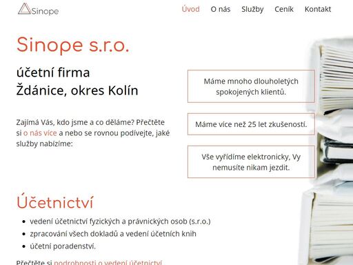 vedení účetnictví a daňové evidence, zpracování mezd a personalistika, účetní a daňové poradenství. sinope s.r.o. je na trhu již 25 let. rádi vám vytvoříme cenovou nabídku na míru.