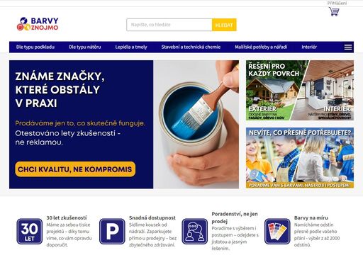 homepage. prodejna je v termínu7.10. - 14.10. 2025uzavřena z důvodu dovolenéděkujeme za pochopení
již 30 let radíme lidem ze znojma i okolí
za tu dobu jsme pomohli tisícům zákazníků s výběrem barev, nátěrů a materiálů. dodnes si zakládáme na osobním přístupu.
nehledáme univerzální řešení, ale to, co bude fungovat…