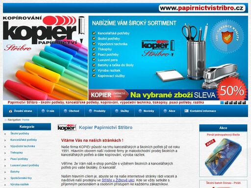 kopier papírnictví stříbro - poskytovaní kompletního sortimentu kancelářských, školních potřeb, výpočetní techniky
