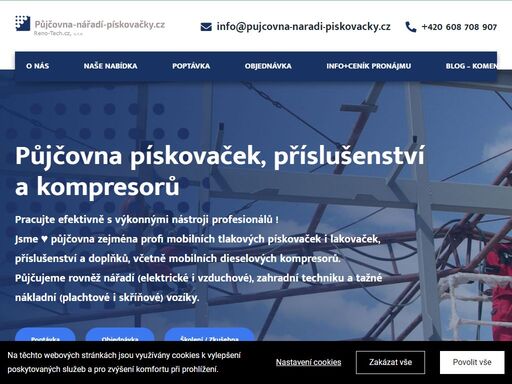 půjčovna pískovaček a kompresorů. půjčujeme / pronajímáme, krátkodobě i dlouhodobě, mobilní pískovačky, příslušenství, kompresory a abraziva.