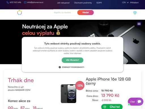 nejlevnější iphony, ipady, apple watch, macbooky a další oblíbená
zařízení nejen od apple! objednej online na iphonarna.cz nebo vyzvedni na naši kamenné prodejně.