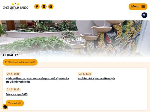 senior centrum blansko je příspěvkovou organizací jihomoravského kraje, která od roku 2002 poskytuje pobytové sociální služby pro seniory, a to domov pro seniory a domov se zvláštním režimem. zjistěte o nás více.