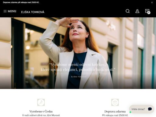 eliška tomková se soustředí na business módu, cílovou skupinou však nejsou jen manažerky, ale především ženy, kterým záleží na vzhledu, dobrém pocitu a pohodlí a samozřejmě vysoké kvalitě. modely elisha vynikají svou elegancí a propracováním, díky tomu se krásně nosí a skvěle vypadají.#