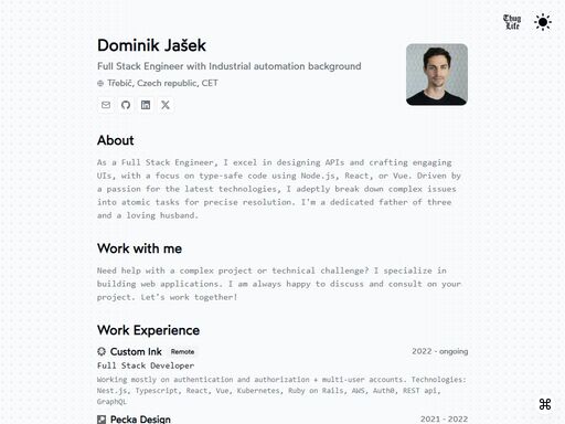 as a full stack engineer, i excel in designing apis and crafting engaging uis, with a focus on type-safe code using node.js, react, or vue. driven by a passion for the latest technologies, i adeptly break down complex issues into atomic tasks for precise resolution. i'm a dedicated father of three and a loving husband.