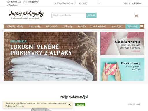 česká firma jaspis se zaměřuje na přikrývky a povlečení, polštáře, zavinovačky a fusaky. především kvalitní péřové a vlněné ložní produkty.