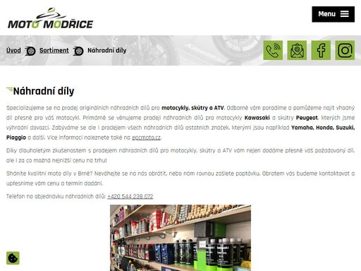 prodejna moto modřice a nabízí nejširší sortiment značek kawasaki, qj motor, fantic, bsa nebo peugeot motocycles, kompletní nabídku oblečení halvarssons a lindstrands a další výbavu pro motorkáře z brna a okolí.