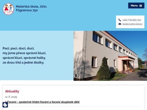naše mš se nachází v centru města v klidném prostředí s rozlehlou školní zahradou, je dvoutřídní a součástí školy je i jídelna. navštivte náš web.