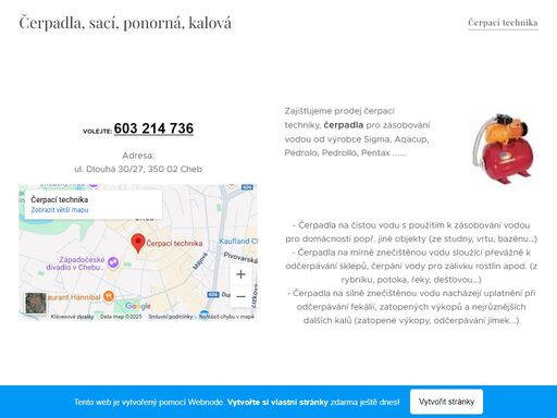 prodej čerpací techniky - čerpadla, sací, ponorná, kalová. poradenství i případná instalace dle dohody.