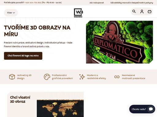 homepage.  jsme český výrobce obrazů/3d loga na míru. exkluzivní obraz vám vyrobíme ze dřeva, kovu, mechu nebo jiných speciálních materiálů a jedinečnost zvýrazníme podsvícením. základem je náš individuální přístup.