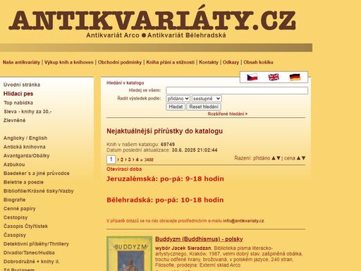 antikvariaty.cz je společný projekt tří pražských antikvariátů - antikvariátu arco, antikvariátu bělehradská a antikvariátu dobrá kniha.