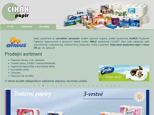 vysočina; jihlava; havlíčkův brod; praha; papírová hygiena; toaletní papíry; jumbo; papírové ručníky; papírové utěrky; ubrousky; kosmetické utěrky; almuso; smile; papírové kapesníčky; ručníky skládané z-z; dovozce papírové hygieny