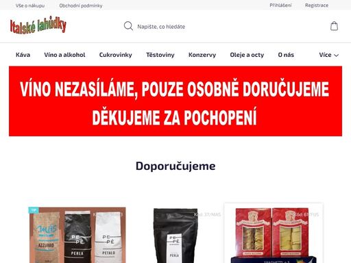 italské lahůdky - hotová jídla, trvanlivé potraviny a káva z itálie
