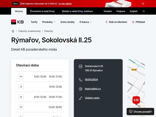 seznam a vyhledávání poboček a bankomatů komerční banky.