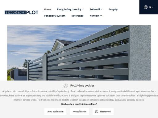 bezúdržbový hliníkový plot, hliníkové zábradlí, hliníková pergola, samonosná brána, dvoukřídlá brána, branka bezúdržbový hliníkový plot / hliníkové zábradlí / hliníková pergola