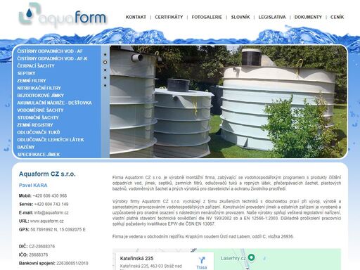 firma aquaform cz s.r.o. je výrobně montážní firma, zabívající se vodohospodářským programem s produkty čištění odpadních vod.