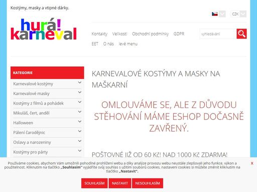 karnevalové kostýmy a masky na karneval pro děti i dospělé. poštovné nad 1000 kč zdarma! navštivte náš e-shop s širokou nabídkou věcí na maškarní za nízkou cenu. nabízíme i párty a svatební dekorace, ptákoviny, žertovné dárky k narozeninám, výročím a vtipná trička s potiskem.