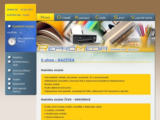 repromedia praha, kancelářský tisk, velkoplošný tisk a skenování, vazby, razítka, rámy, úpravy diplomových prací, tisk vlastních obrázků a materiálů