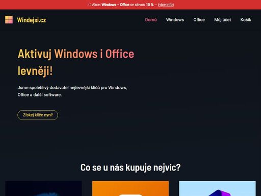 levné a originální aktivační klíče pro windows 10, 11 a office. okamžité doručení e-mailem a záruka funkčnosti. aktivuj software za pár korun.