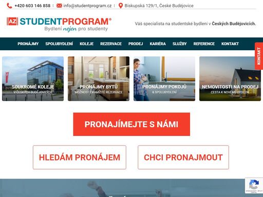 az studentprogram zajistí ubytování pro studenty z brna, prahy, plzně, hradce králové, karlových varů, liberce, olomouce a dalších měst univerzit ju, všte, všers v českých budějovicích