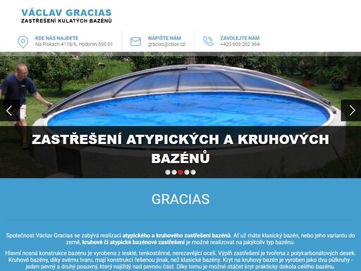 zabýváme se zastřešením kruhových a atypických bazénů. výplň zastřešení je tvořena z polykarbonátových desek. zastřešení na kruhový bazén je vyroben jako dva půlkruhy - posuvný a pevný.
