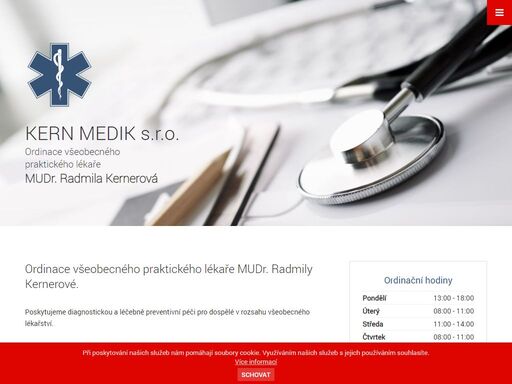 ordinace všeobecného praktického lékaře mudr. radmily kernerové. poskytujeme diagnostickou a léčebně preventivní péči pro dospělé v rozsahu všeobecného lékařství.