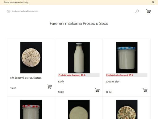 prodejní/výdejní doba:  pátek 15-18.00 a sobota 7-11.00.  
 