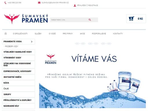šumavský pramen, barelová voda, pramenitá voda, nápojové automaty a kávovary.