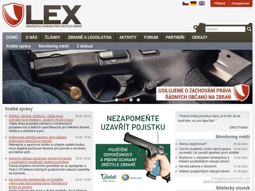 ochrana práv majitelů zbraní, zbraně, střelné zbraně, nutná obrana, zbrojní průkaz, zákon o zbraních, střelectví, střelba, los stránky lex - sdružení na ochranu práv majitelů zbraní.