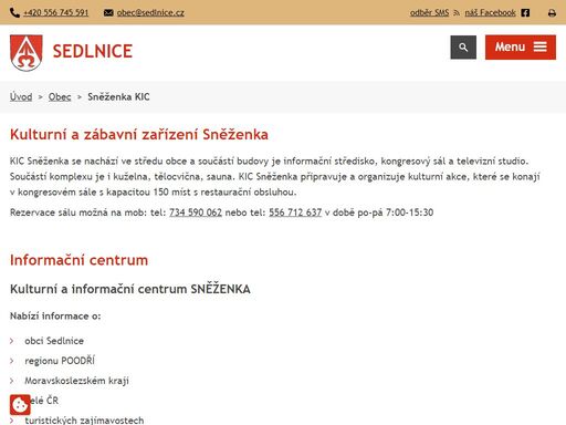 kulturní a informační centrum sněženka sedlnice, tv studio, kulturní dům, knihovna j. v. e.