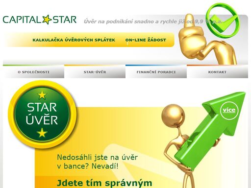 capital-star - zaměřujeme se především na leasing a úvěr jištěný zástavním právem k nemovitosti. jsme připraveni vyřešit svým klientům momentální fin. nedostatek vždy, když jim banka není schopna nebo ochotna potřebné finanční prostředky poskytnout. získané peníze je možné využít bez dokládání účelu včetně refinancování dluhů a exekucí. k vyřízení naší půjčky stačí naprosté minimum dokladů a poskytnutá částka vždy vychází z hodnoty zastavované nemovitosti. nevyžadujeme doložení příjmů ani výpisů z bankovních či nebankovních registrů.