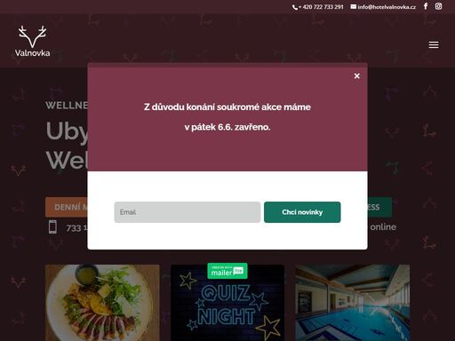 wellness hotel valnovka blízko prahy s restaurací, zahradou, bazénem, saunou a cvičebním sálem. vhodný pro konání firemních i soukromých akcí.