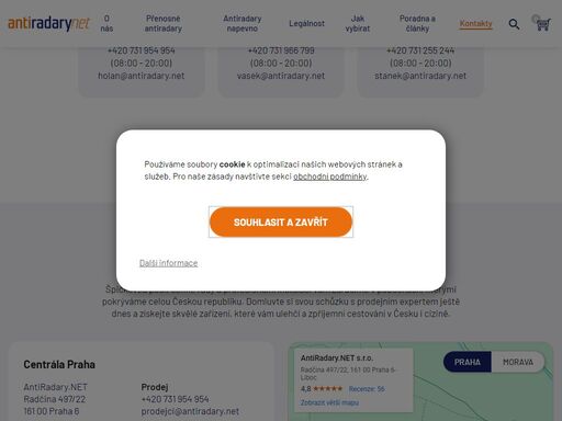 kontaktní údaje antiradary.net. hlavní sídlo se nachází v praze 6, radčina 497/22 ale poskytujeme služby v městech: brno, ostrava, olomouc a zlín.