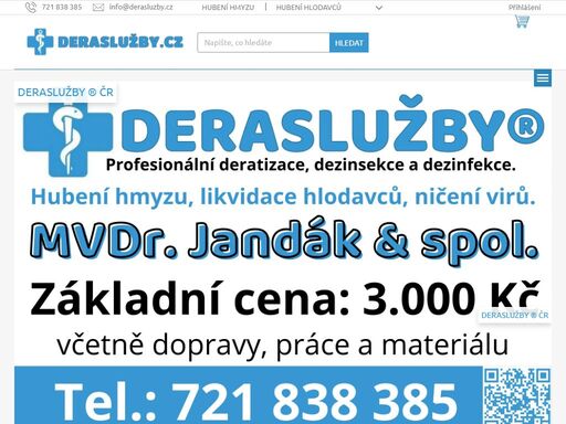 deratizace brno, brno-venkov a další oblasti s dopravou v ceně. cena 3.000 kč za byt 2+1. hubení, likvidace, dezinsekce štěnic, blech, švábů, molů, mravenců, pavouků, rybenek, vos, sršní aj. hmyzu, virů, myší, potkanů, krys aj. škůdců.