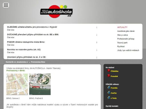 jm autoškola má provozovny v těchto městech: brno, kyjov, šlapanice, sokolnice, krumvíř. jm autoškola provádí výcvik skupin am, a1, a2, a (motorky), b, b automat, b ozp (ruční řízení), be, b96 (vleky). dále kondiční jízdy, vratky řidičáku...