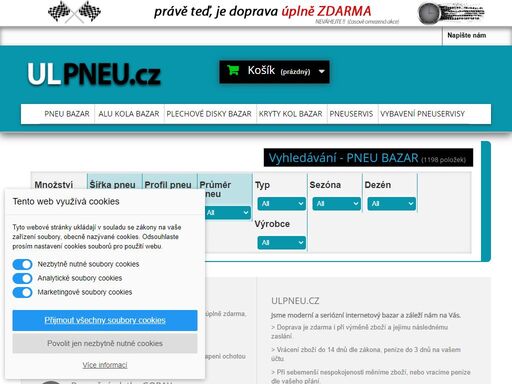 použité pneu bazar s dopravou zdarma. moderní a seriózní internetový bazar použitých pneu. 