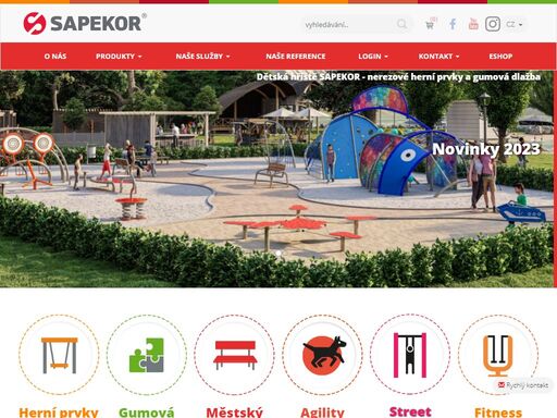 sapekor s.r.o. vyrábí kvalitní a bezúdržbové herní prvky na dětská hřiště, gumové dlaždice - dlažbu z gumového granulátu a městský mobiliář z nerezové oceli.