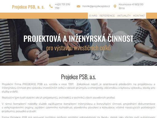 projektová, inženýrská, konzultační a stavební činnost, zajištění územního rozhodnutí a potřebných průzkumů, stavební povolení a kolaudace, realizace staveb. | brno