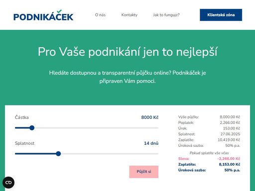 ?chybí vám peníze pro vaše podnikání nebo proplacení faktur? ?vyzkoušejte naši podnikatelskou půjčku ?půjčíme vám až 20 000 kč. ?vše vyřešíte online.