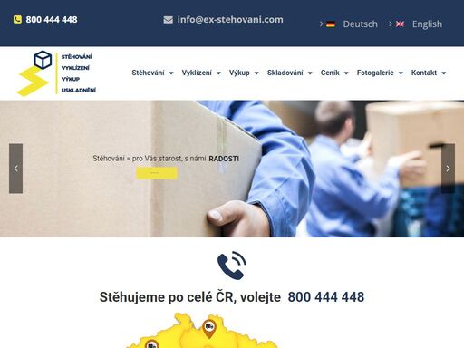 extra stěhování s.r.o. zajistí podle vašich požadavků stěhování a vyklízení po celé české republice. stěhujeme úřady, byty a domy, kanceláře a sklady, provozovny a to vše rychle a kvalitně. přestěhujeme nejen standardní předměty, jako jsou skříně, stoly, elektronika, tiskopisy či osobní věci, ale stěhujeme i nadměrné předměty, jako jsou sejfy, pianina, umělecká díla, skleněné či starožitné předměty. samozřejmostí je, že při stěhování demontujeme a montujeme nábytek, přepravovaný majetek ochráníme vlastním obalovým materiálem. stěhujeme každý den, včetně víkendů a svátků. se stěhováním naší firmou souvisí často i další služby a to vyklízení a výkup pro vás nepotřebných předmětů.