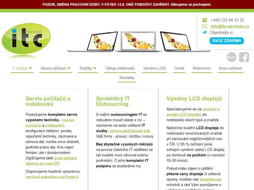 počítače a notebooky opravuje itc services v servisních střediskách na praze 4. svoz zařízení zdarma.  zajišťuje také komplexní it služby a správu počítačových sítí. 