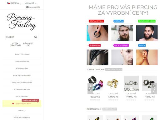 piercing e-shop - nabízíme široký sortiment piercingu, tunely do ucha, plugy do ucha, piercing do pupiku, piercing do ucha, piercing do jazyku, piercing do brady, microdermal piercing. pro velkoodběratele nabízíme velmi nízké ceny.
